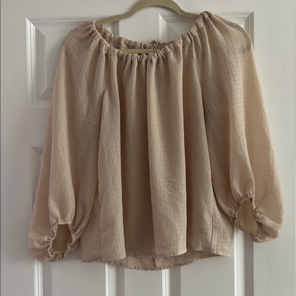 A New Day Cream Ruffled 3/4 Sleeve Blouse